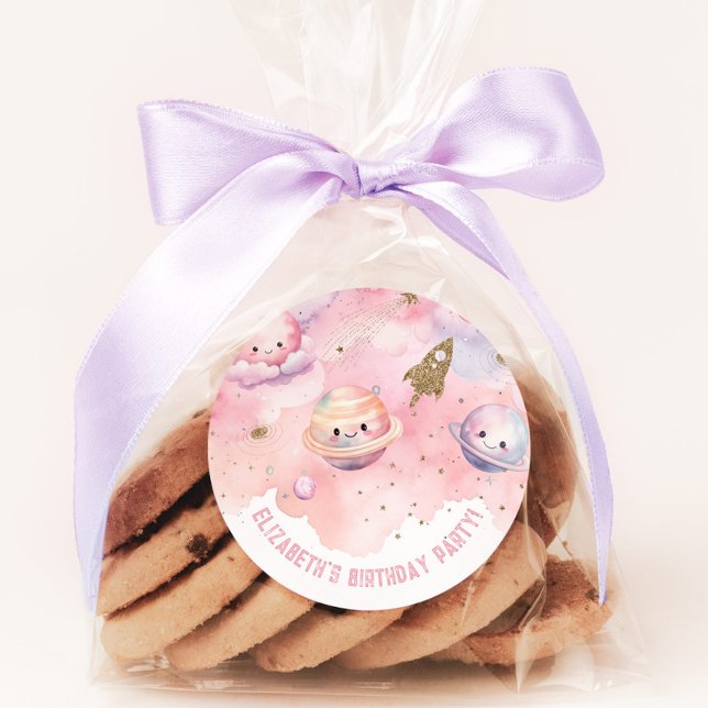 Sticker Rond Deux à la Lune Fille rose Espace Anniversaire (Créateur téléchargé)