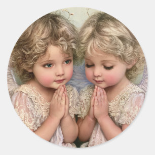 Sticker Rond Deux adorables anges chérubins vintage