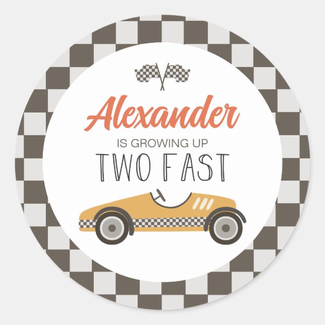 Sticker Rond Deux Anniversaire de voiture de course rapide (Devant)