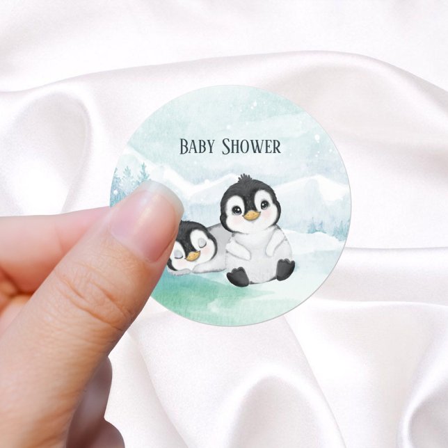 Sticker Rond Deux beaux Baby showers de pingouins (Créateur téléchargé)