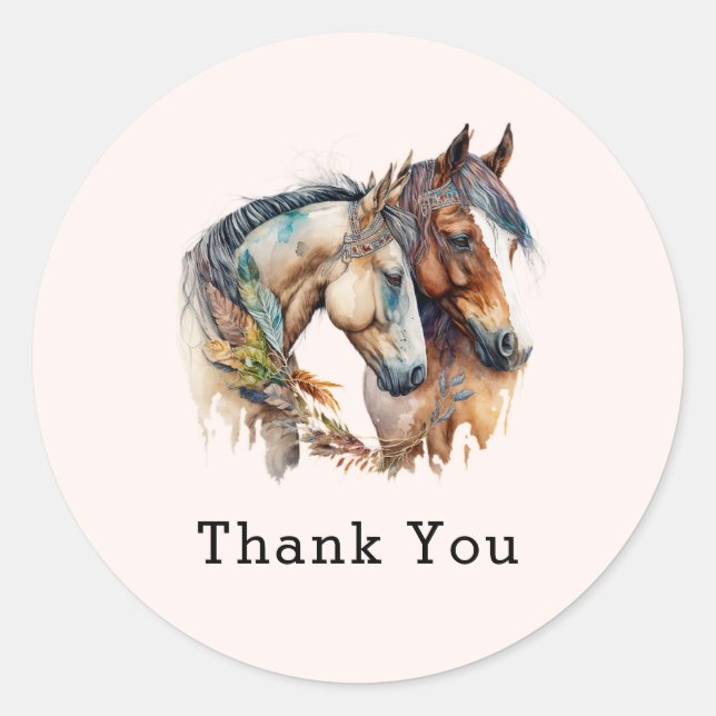 Sticker Rond Deux beaux chevaux Western Boho Merci (Devant)