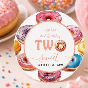 Sticker Rond Deux beignets sucrés 2e fête d'anniversaire
