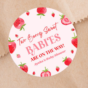 Sticker Rond Deux Berry Sweet Baby Baby shower Twin fraise