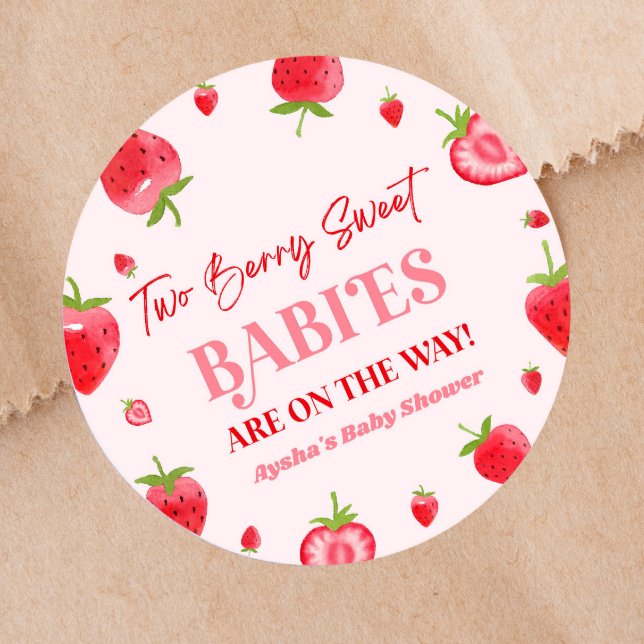 Sticker Rond Deux Berry Sweet Baby Baby shower Twin fraise (Créateur téléchargé)