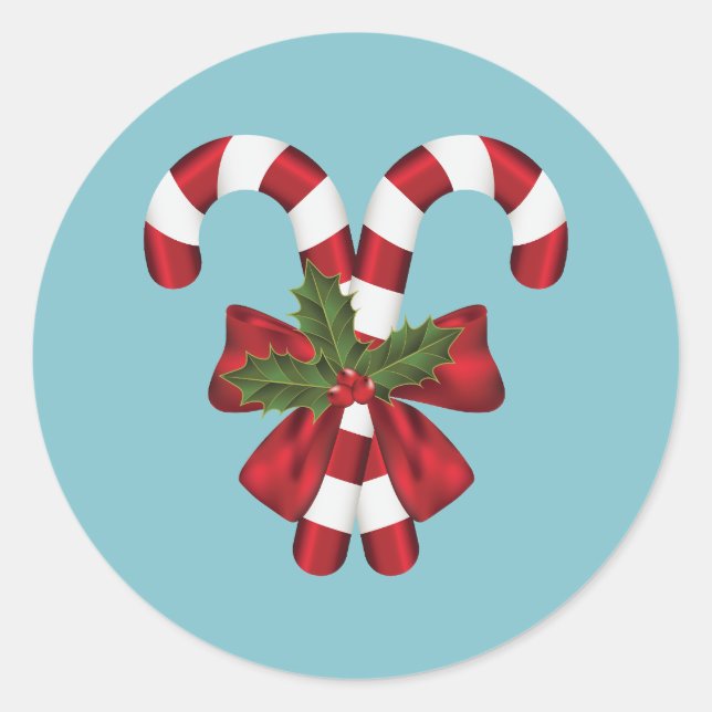 Sticker Rond Deux cannes de bonbon rouges et blanches sur fond  (Devant)