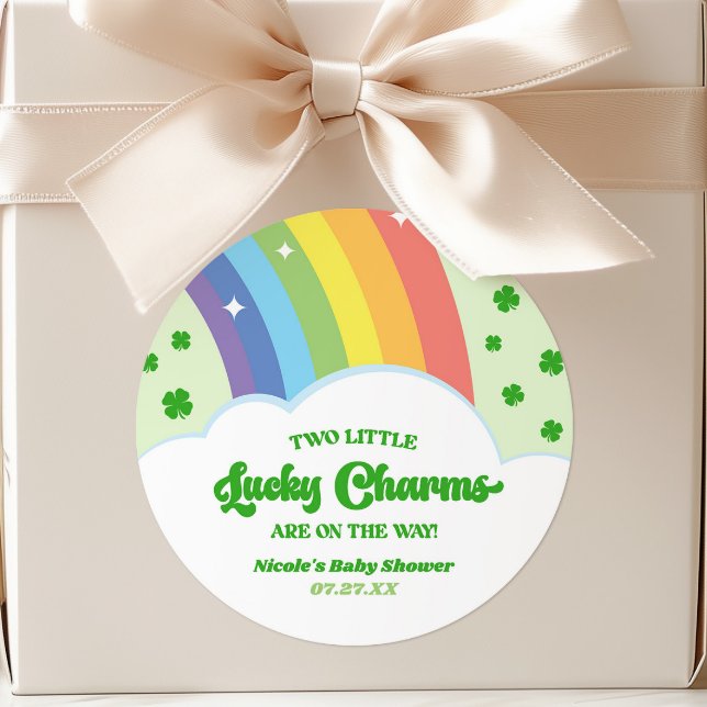 Sticker Rond Deux charmes chanceux Baby shower Rainbow Twins (Créateur téléchargé)