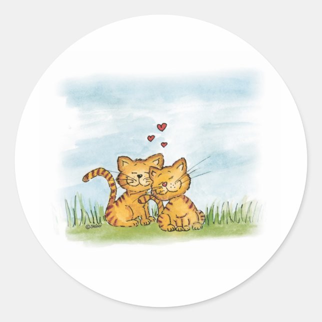 Sticker Rond Deux chats amoureux - illustration aquarelle (Devant)