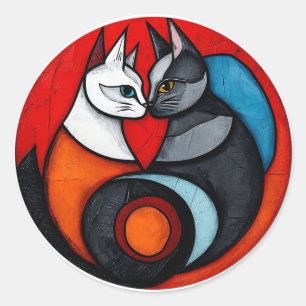 Sticker Rond Deux chats en design circulaire dynamique
