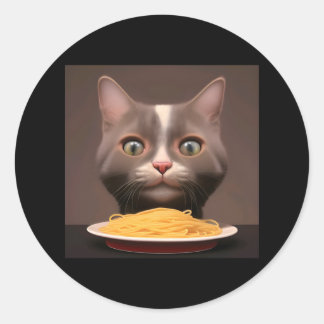 Sticker Rond Deux chats mignons mangeant Spaghetti Vincent Van 