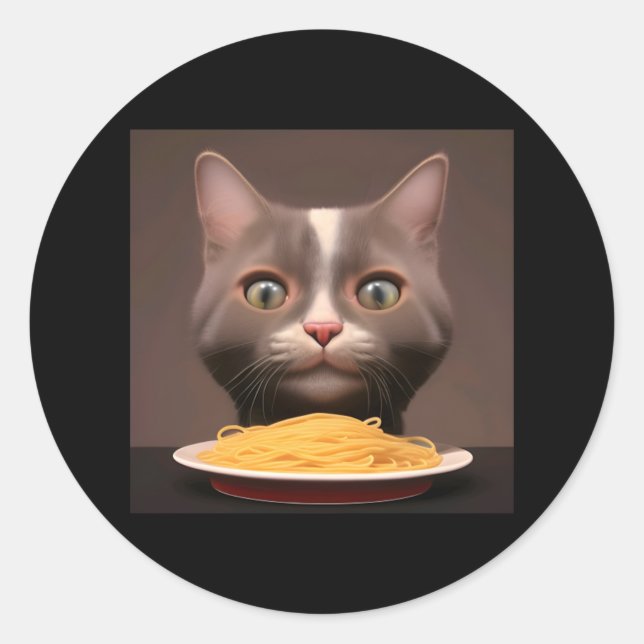 Sticker Rond Deux chats mignons mangeant Spaghetti Vincent Van  (Devant)