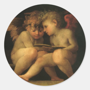 Sticker Rond Deux chérubins lisant par Rosso Fiorentino, Anges
