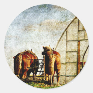 Sticker Rond Deux chevaux prêts pour le travail