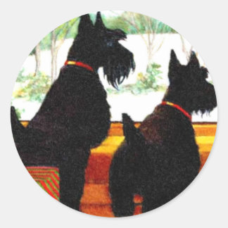 Sticker Rond Deux Chiens Écossais À Noël