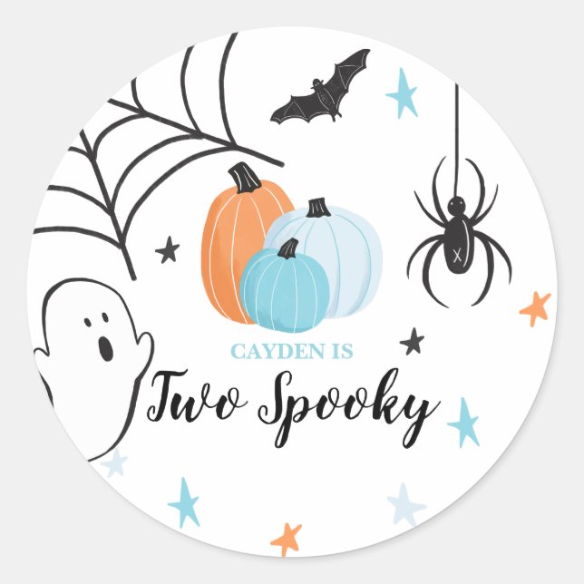 Sticker Rond Deux citrouilles bleues effrayantes pour Halloween (Devant)