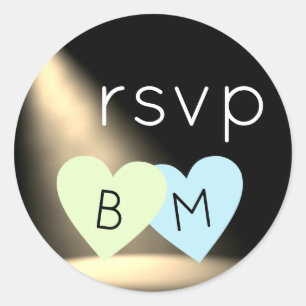 Sticker Rond Deux Coeurs. Love Wedding rsvp