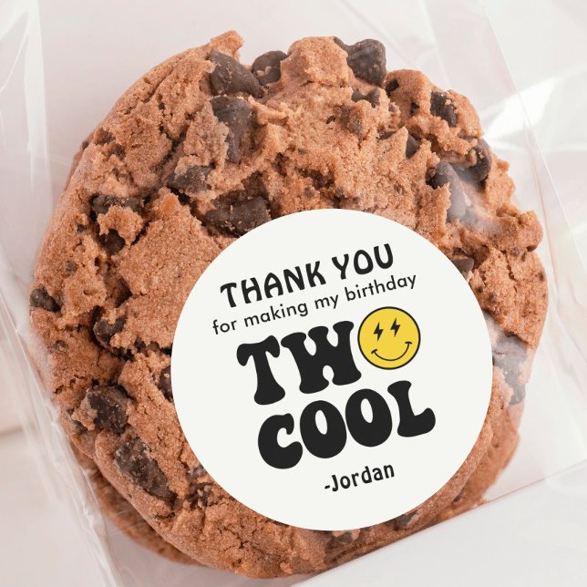 Sticker Rond Deux Cool 2e anniversaire Merci Favoriser (Créateur téléchargé)