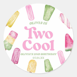 Sticker Rond Deux Cool Pink Retro Popsicle 2ème anniversaire fê