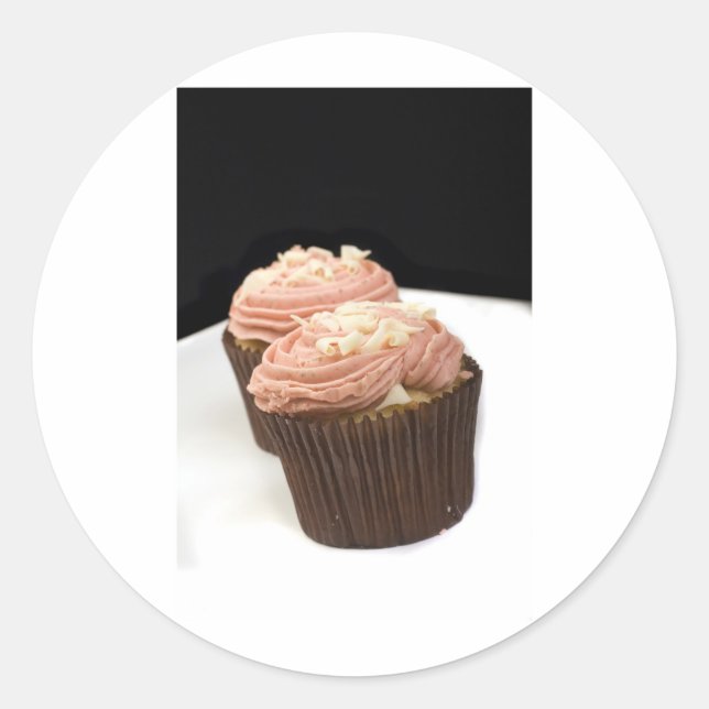 Sticker Rond deux cupcakes roses (Devant)