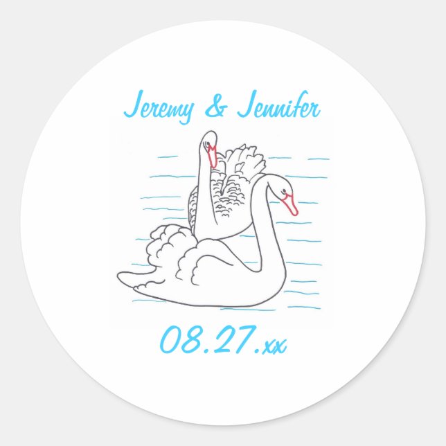 Sticker Rond Deux cygnes noirs Dessin Enregistrer la date Stick (Devant)