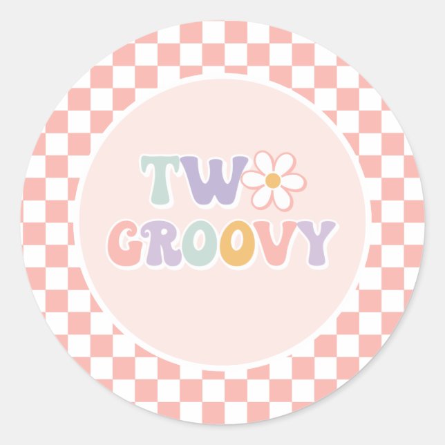 Sticker Rond Deux Daisy à carreaux rose Groovy (Devant)