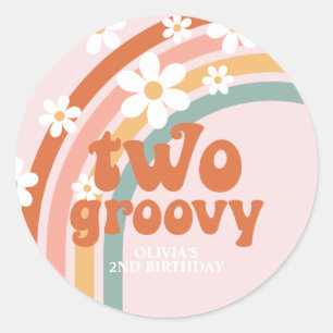 Sticker Rond Deux daisy boho floraux arc-en-ciel groovy 2ème an