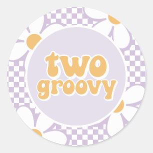 Sticker Rond Deux Daisy Groovy Violet Damier
