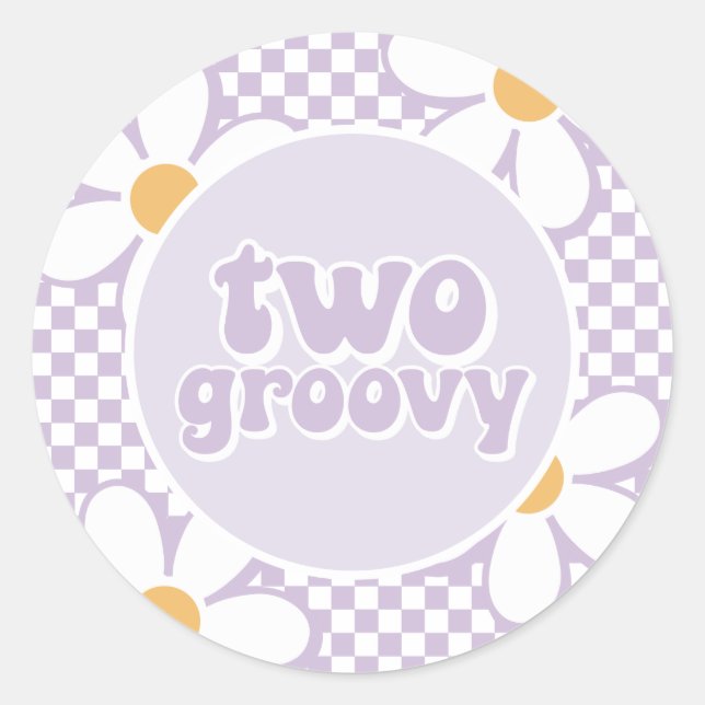Sticker Rond Deux Daisy Groovy Violet Damier (Devant)