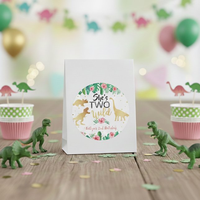 Sticker Rond Deux Dinosaures Filles sauvages 2e fête d'annivers (Créateur téléchargé)