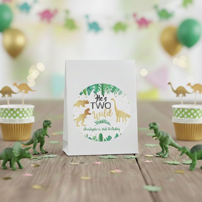 Sticker Rond Deux Dinosaures Sauvages garçons 2e fête d'anniver (Créateur téléchargé)