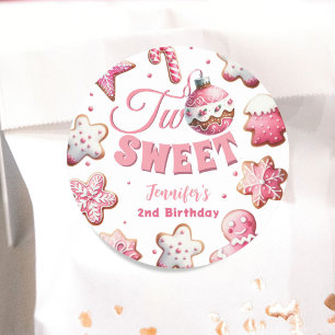 Sticker Rond Deux Douces Filles Gâteau Rose Noël 2ème Anniversa