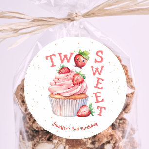 Sticker Rond DEUX douceurs ! Fraise rose 2e anniversaire
