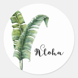Sticker Rond Deux élégants Palm Feuilles Tropical Aloha Mariage
