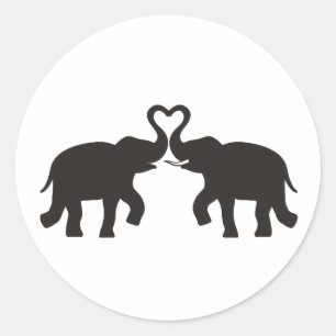 Sticker Rond Deux éléphants aiment les silhouettes