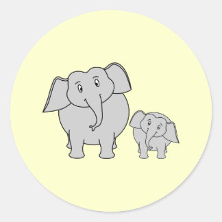 Sticker Rond Deux éléphants. Caricature mignonne pour adultes e