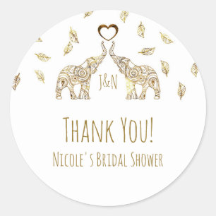 Sticker Rond Deux éléphants dorés & feuilles d'automne cadeau d