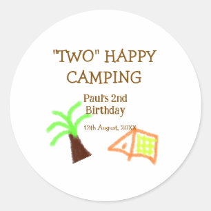 Sticker Rond Deux enfants heureux de camper pour leur 2ème anni
