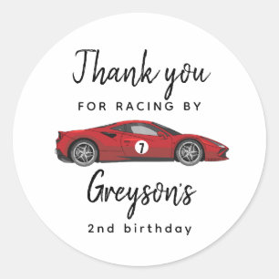 Sticker Rond Deux Fast Race Car Boy 2e fête d'anniversaire