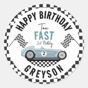 Sticker Rond Deux Fast Race Car Boy 2e fête d'anniversaire