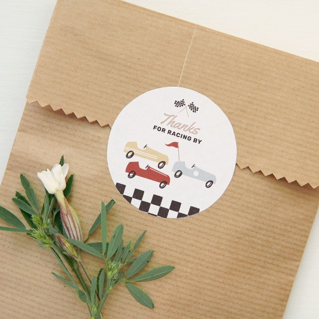 Sticker Rond Deux Fast Race Car Boy 2e fête d'anniversaire (Créateur téléchargé)