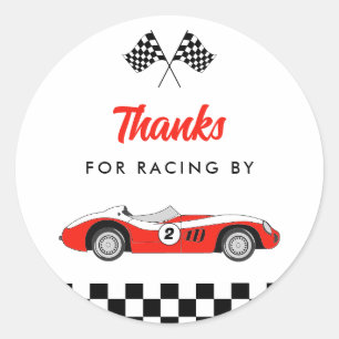 Sticker Rond Deux Fast Red Vintage Race Car Boy 2e anniversaire