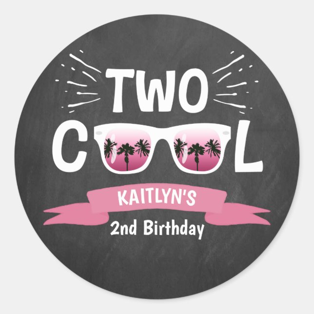Sticker Rond Deux filles Cool Chalkboard 2e anniversaire (Devant)