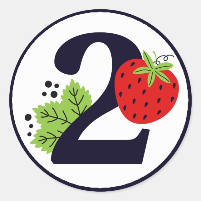 Sticker Rond DEUX fraises sucrées Anniversaire Fille 2e année F (Devant)