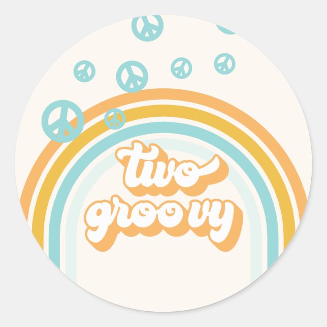 Sticker Rond DEUX Garçon Rétro Groovy 2ème Anniversaire (Devant)