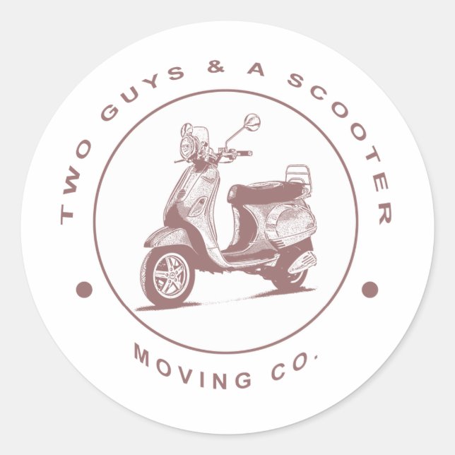 Sticker Rond Deux gars et un Scooter Moving Co. (Devant)