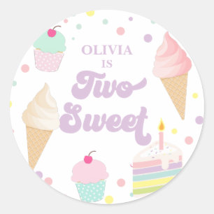 Sticker Rond Deux gâteaux et glace pour un 2ème anniversaire Sw