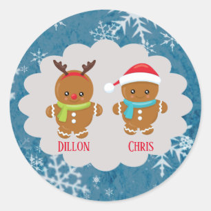 Sticker Rond Deux gens en pain d'épice sur des flocons de neige