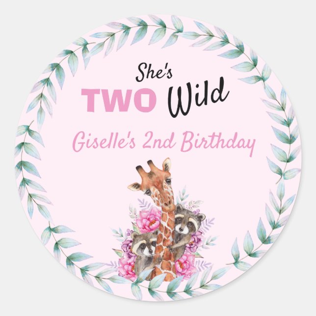 Sticker Rond Deux girafes sauvages Safari Giraffe Floral annive (Devant)