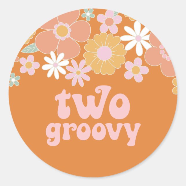 Sticker Rond Deux Groovy Floral Rétro 2e anniversaire (Devant)