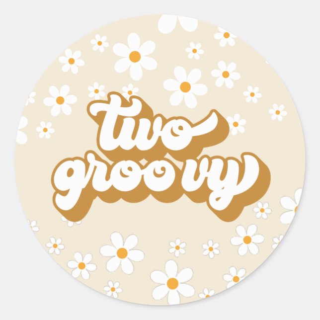 Sticker Rond Deux Groovy Retro Daisy 2ème Anniversaire (Devant)