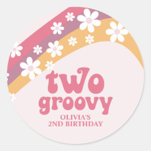 Sticker Rond Deux Groovy Retro Daisy Boho Arc-en-ciel